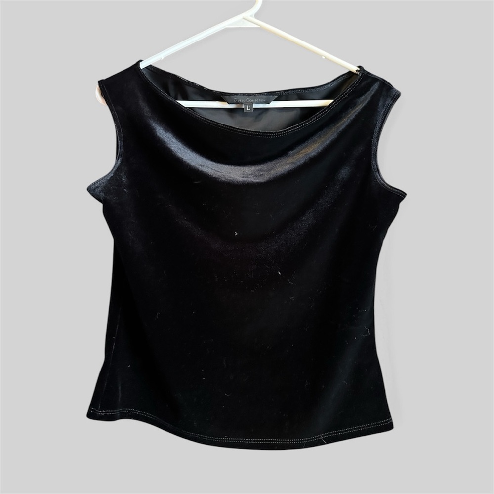Black Velvet Top featuring a cowl neck for a vintage look.